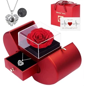 Collar Preserved Real Rose with I Love You 100 Idiomas, Regalos para Novia... - Imagen 1 de 6