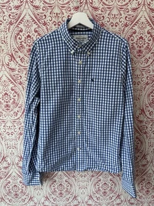 ABERCROMBIE & FITCH Mens Muscle Shirt Navy Blue Gingham Cotton Size XL - Picture 1 of 7