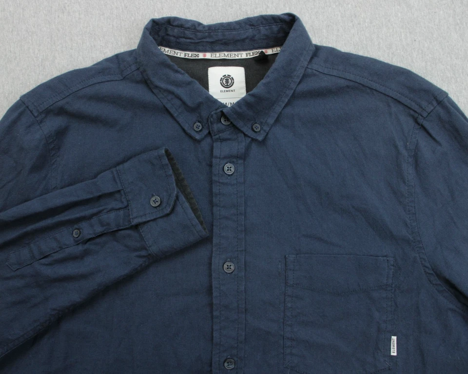 Camisa Element Para Hombre Mediana Azul Marino Mezcla de Algodón Elastizada Con Botones Manga Larga Foto 1 de 4