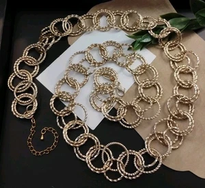 Collana Designer TALBOTS Firmata Doppia Texture Tonda Tono Oro Link 30"+! - Foto 1 di 8