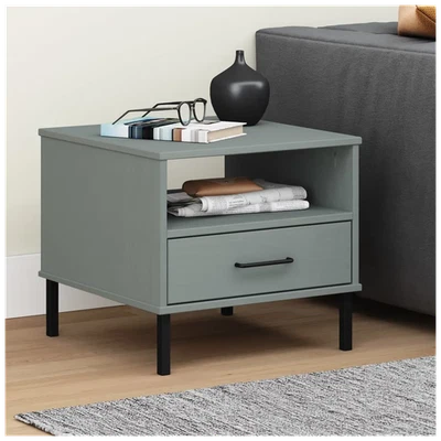 Bedside Table Grey Solid Pine Wood with Metal Legs 50x50x45 cm Rustic 1 Drawer. - Image 1 of 4