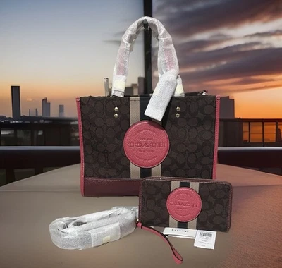Coach Dempsey Carryall Bag in Signature Jacquard & Strawberry Pink + Wallet 4113 - Image 1 of 4