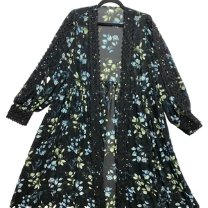 Torrid Maxi Kimono Kleid Damen 1X schwarz Langarm Blumen Spitze $ 79 neu ohne Etikett - Bild 1 von 8