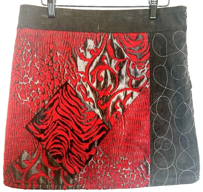 Minifalda bordada de pana Smash Y2K talla L estampado animal mafia esposa occidental Foto 1 de 4