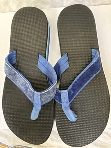 Blue Suede Ombre Stripes Flip Flops Women’s L 9 1/2-10 80s Strap Blue Stripe - Picture 1 of 9