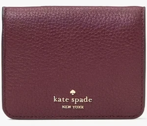 Kate Spade Lena Small Bifold Wallet Cherrywood Leather KH788 NWT $179 Dark Red F - Picture 1 of 6