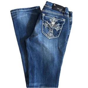 Pantalones de mezclilla Grace In L.A. Bootcut para mujer talla 9/28 azul bordado vaquera occidental - Imagen 1 de 10