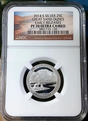 2014 S Great Sand Dunes NGC PF 70 Ultra Cameo Quarter Early Release - 90% Silver - Image 1 of 2
