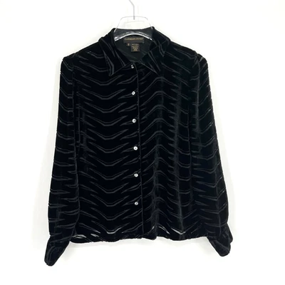 Vtg Classiques Entier Top Womens S Velvet Burnout Black Nordstrom Striped Career - Image 1 of 4