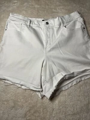 Express Shortie High Rise Hyper Stretch Women’s White Denim Cutoff Shorts 14 - Image 1 of 4