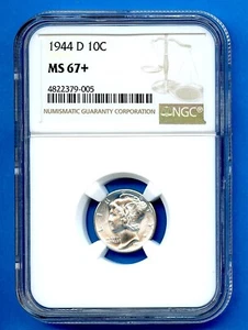 1944 D NGC MS67+ Mercury Dime 10c US Mint Silver Coin 1944-D MS-67+ Plus - Picture 1 of 3