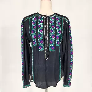 Isabel Marant Women Faded Night Embroidered Silk Long Sleeve Blouse Size EU 38 - Picture 1 of 9