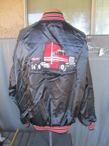 Vtg PETERBILT Semi Tractor Truck Black Nylon Jacket - Picture 1 of 11