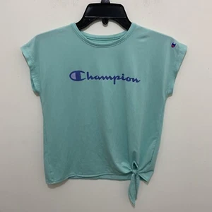 Champion Girls Active Top Size M 10-12 Blue Green Front Tie Tee Shirt - Picture 1 of 10