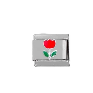 Stainless Steel 9mm Shiny Red Tulip Link for Italian Charm Bracelet - Picture 1 of 1