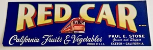 *Original* RED CAR Trolley EXETER Calif Fruit & Vegetable Label NOT A COPY!! - Picture 1 of 2