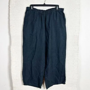 FLAX black 100% linen wide leg crop pants S - Picture 1 of 7