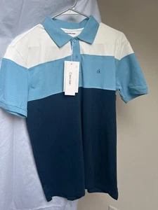 NWT Calvin Klein Golf Shirt Boy's Medium Multi Short Sleeve Button Down Solid - Picture 1 of 6