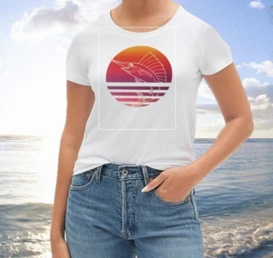 Deep Saltwater Fishing Swordfish Marlin T-Shirt Woman's White Ombre Medium M NWT - Picture 1 of 5