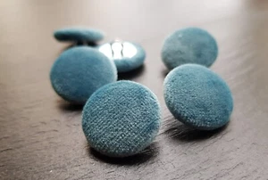 Topaz blue velvet covered buttons 14, 19, 23, 25 or 31mm sets of buttons - Picture 1 of 16