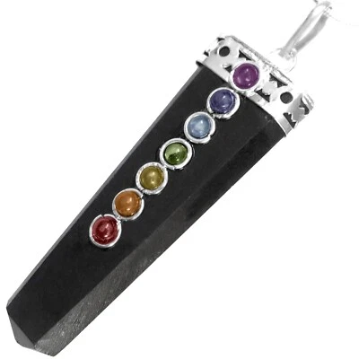 Obsidiana 7 Chakras Colgante Plata Cristal Piedras Preciosas Collar Reiki Curación CARGADO Foto 1 de 4