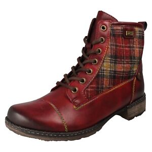 LADIES REMONTE LEATHER LACE UP LOW HEEL TARTAN PATTERN ANKLE BOOTS D4354 SIZE