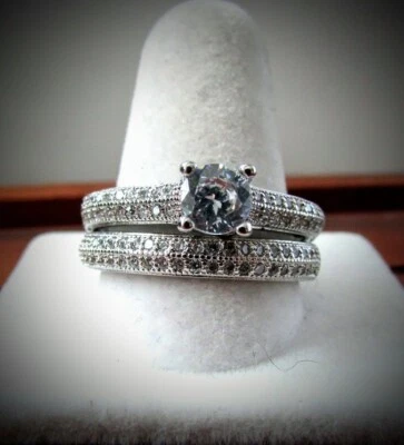 1.54 cwt. White Topaz Engagement/Wedding Size 8.5 Ring Set 925 Sterling Silver - Image 1 of 3