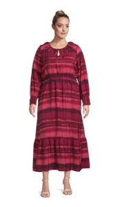 TERRA & SKY Women's 4X Peasant Tiered Long Sleeve Maxi Dress • Tuscan Rose - Picture 1 of 9