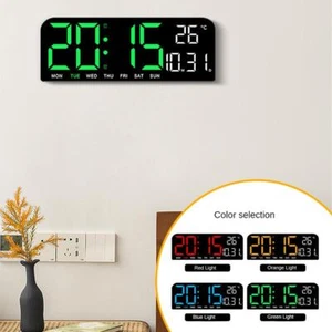 LED Digital Wall Clock Wall Time Temperature Humidity Electronic Display F7Z3 - Picture 1 of 14