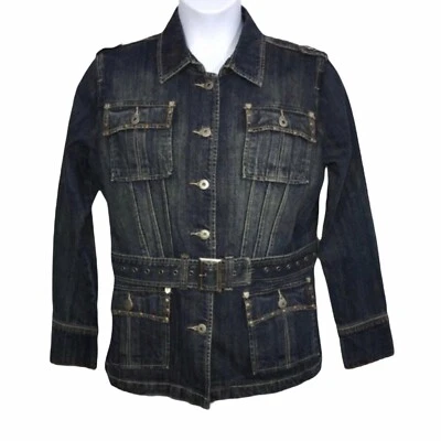 Этиловый с заклепками украшенный ремень джинсовой ткани Jean куртка женщин большой - Изображение 1 из 4