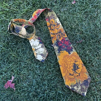 HAWAIIAN FLORAL 1970’s 70s Men’s Vintage Tiki Luau Cotton Wide Necktie Tie Ties - Image 1 of 4