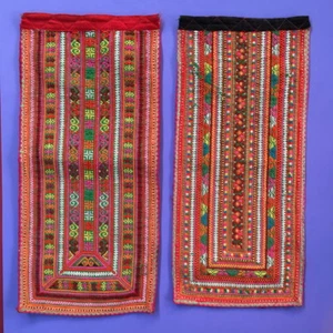 Delantal bordado étnico Hmomg tela textil vintage tribu colina hecho a mano 2 piezas - Imagen 1 de 1