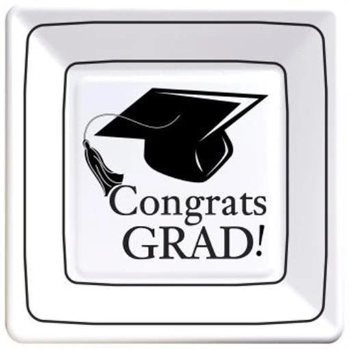 White Graduation 9-Inch Paper Plates 18 Per Pack Grad Party Paper Tableware  - Image 1 of 1