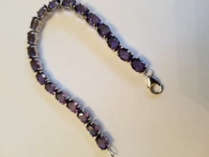 23.16 CT CREATED AMETHYST PLATINUM OVER 0.925 STERLING SILVER TENNIS BRACELET 7" - Picture 1 of 9