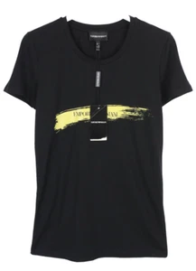 Emporio Armani T-Shirt Donna UK 8 Logo Elasticizzato Pullover Nero - Picture 1 of 7