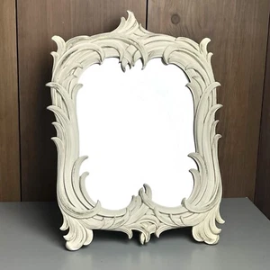 Vintage SYROCO Wood Wall Mirror White MCM Hollywood Regency USA 20"x13.8" - Picture 1 of 15