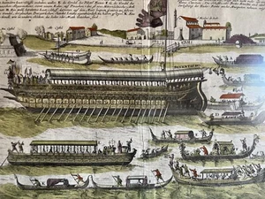 Antiker handkolorierter Kupferstich von Bucentauro in Venedig, um 1718 - Bild 1 von 6