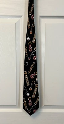 Corbata negra 100 % seda con llaveros Mickey estampados Disney Mickey para hombre Foto 1 de 4