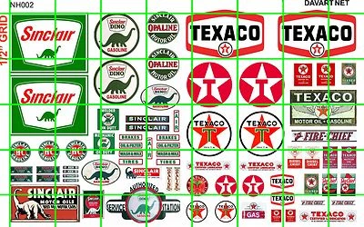 NH002 1/2 Juego ESCALA N GAS/PETRÓLEO ESTACIÓN DE SERVICIO LETRERO MEDIADOS DE SIGLO CALCOMANÍA DAVE'S Foto 1 de 3