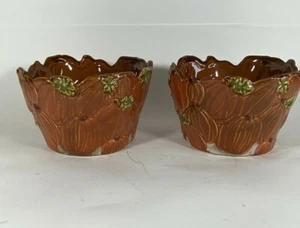 2 Jardinieres w/ Ruffle Edge Brown Cachepot Pumpkin Planter No Damage 7” x 4.5”H - Picture 1 of 9