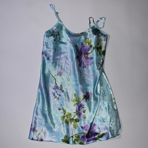 UNDERCOVER Abito slip floreale blu vintage anni 90 Secret Treasures con ritagli in pizzo taglia M