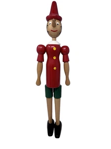 Vintage Mastro Geppetto Pinocchio Doll 19.5” Wooden Italy Articulated Figure - Picture 1 of 21