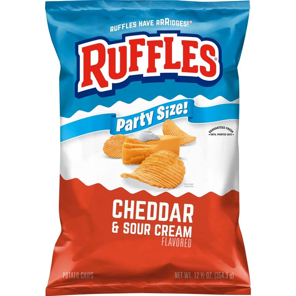 Ruffles Cheddar & Sour Cream Potato Snack Chips Party Size 12.5 oz Bag