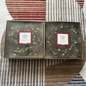 Restoration Hardware Holiday Harvest Gold Pear 18” Wreath Door Wall Decor 2 Lot - Picture 1 of 7