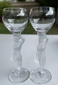 BAYEL French Vintage Nude Bacchus France crystal Glass pair C - Picture 1 of 14