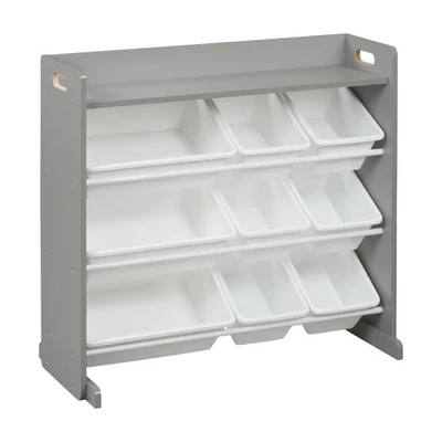 3-Tier Organizer with Shelf and 9 Bins, Toy Storage, Grey/White - Image 1 of 4