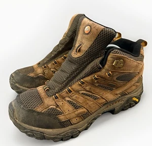 Merrell Moab Boots Mens Size 9.5 Brown Hiking Waterproof Vibram Mid Lace Up - Picture 1 of 8