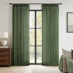 Pinch Pleated Olive Green Linen Curtains 96 Inches Long 2 Panels for Bedroom ... - Foto 1 di 8