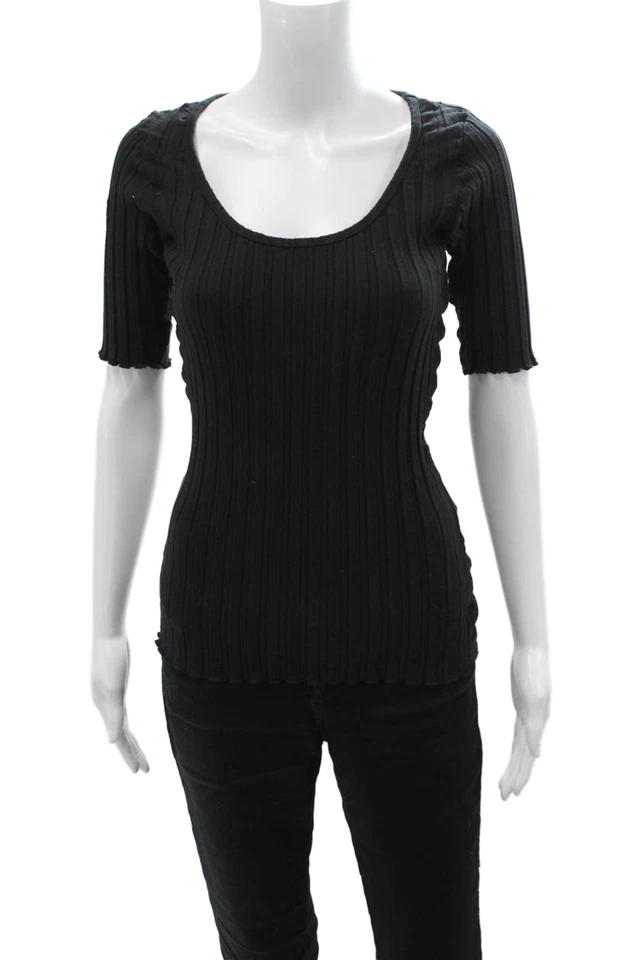 Camiseta básica a rayas negra Simon Miller para mujer cuello redondo manga corta talla XS Foto 1 de 4