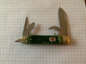 Kissing Crane Folding Pocket Knife - Green Bone Handle - Good Condition - Picture 1 of 4